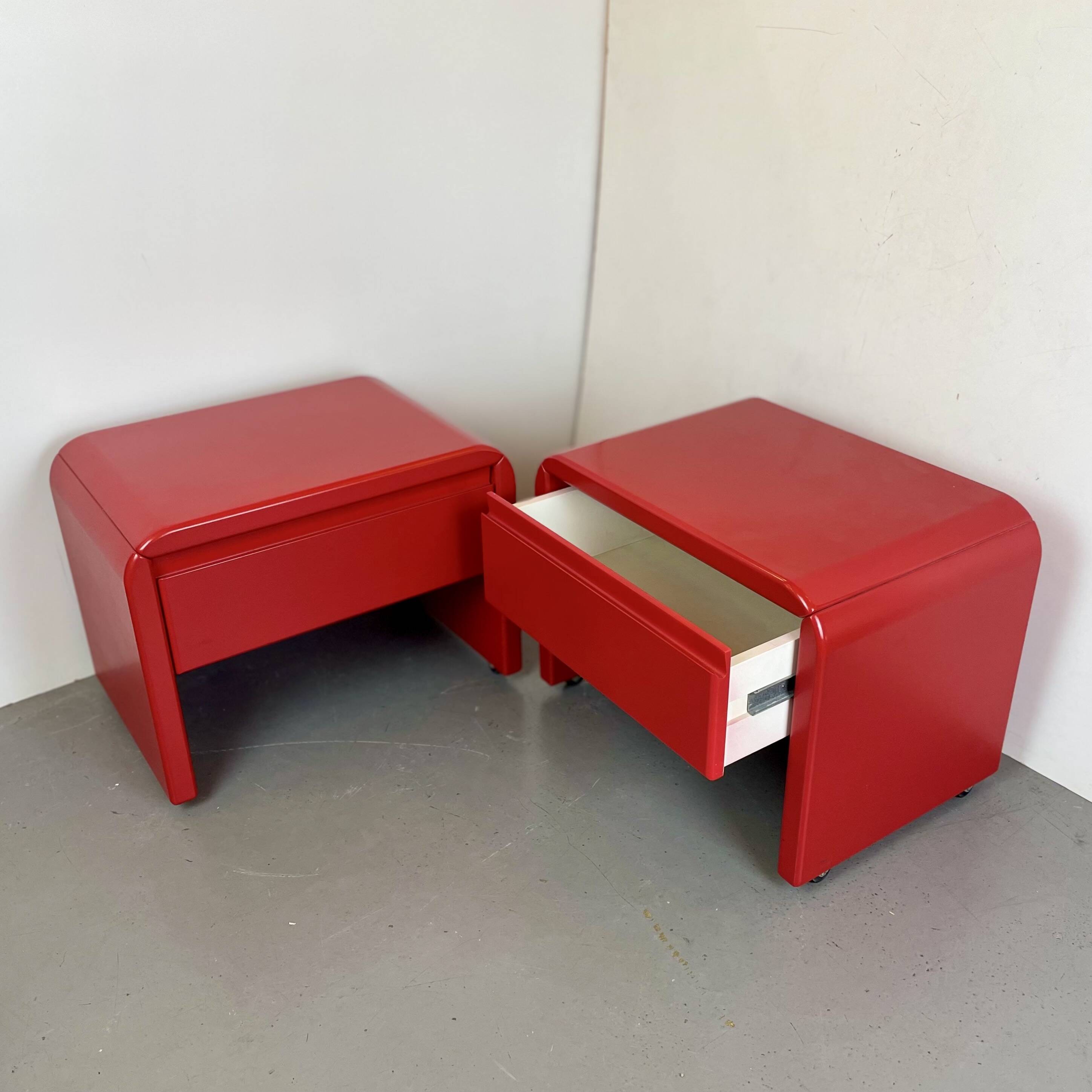 Pair of red bedside tables, 1980s