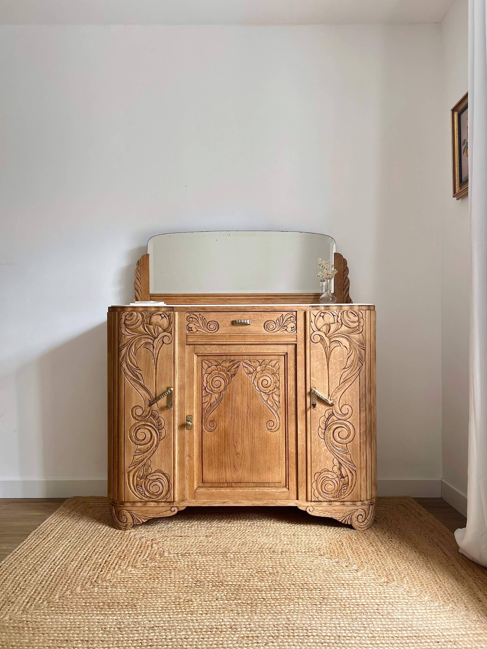 Art Deco oak sideboard with mirror (removable)