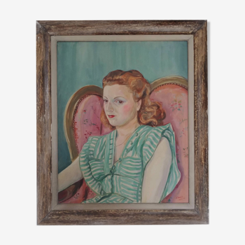 Portrait of woman, oil on canvas, signed and dated "Stamos" 1946