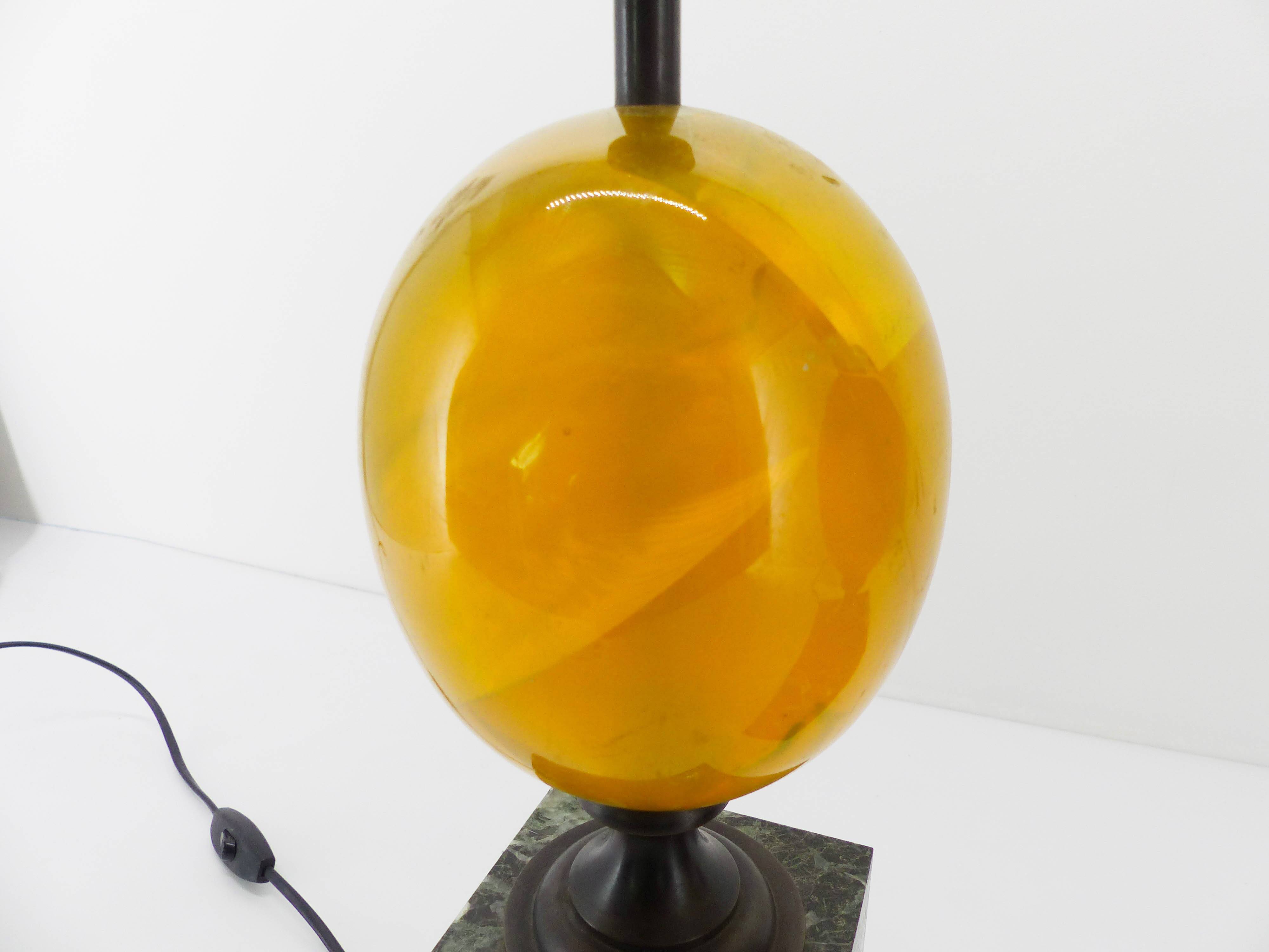 Pair of Maison Charles egg fractal resin and marble lamps