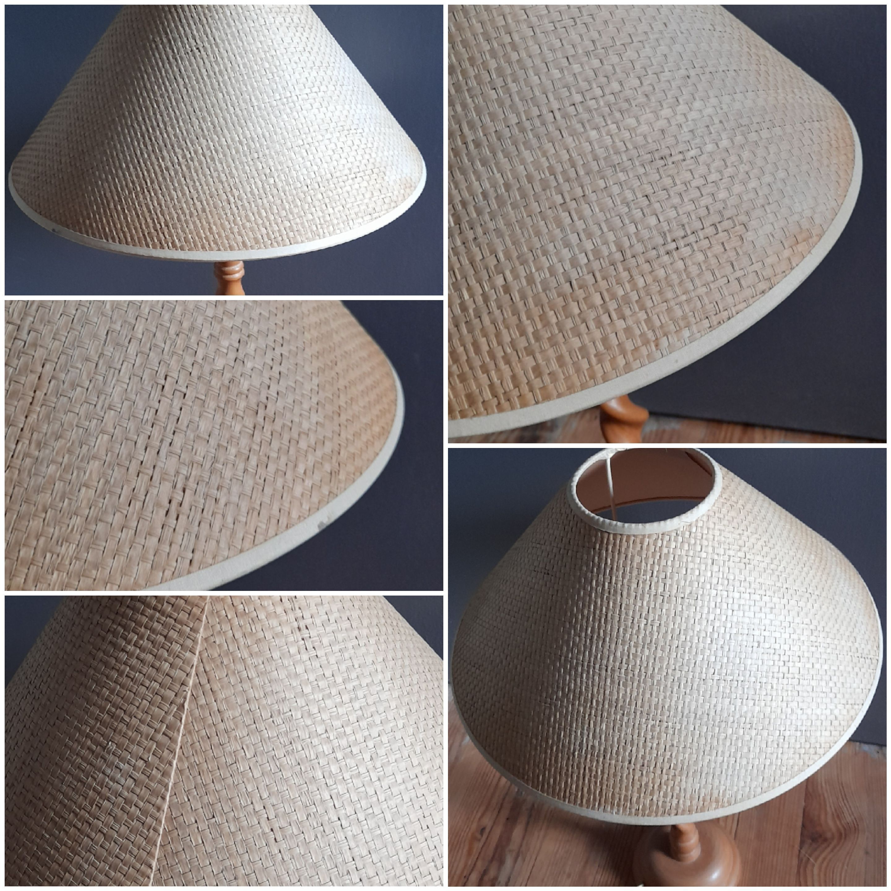 Table lamp in braided blond wood, braided rattan lampshade, 70 years