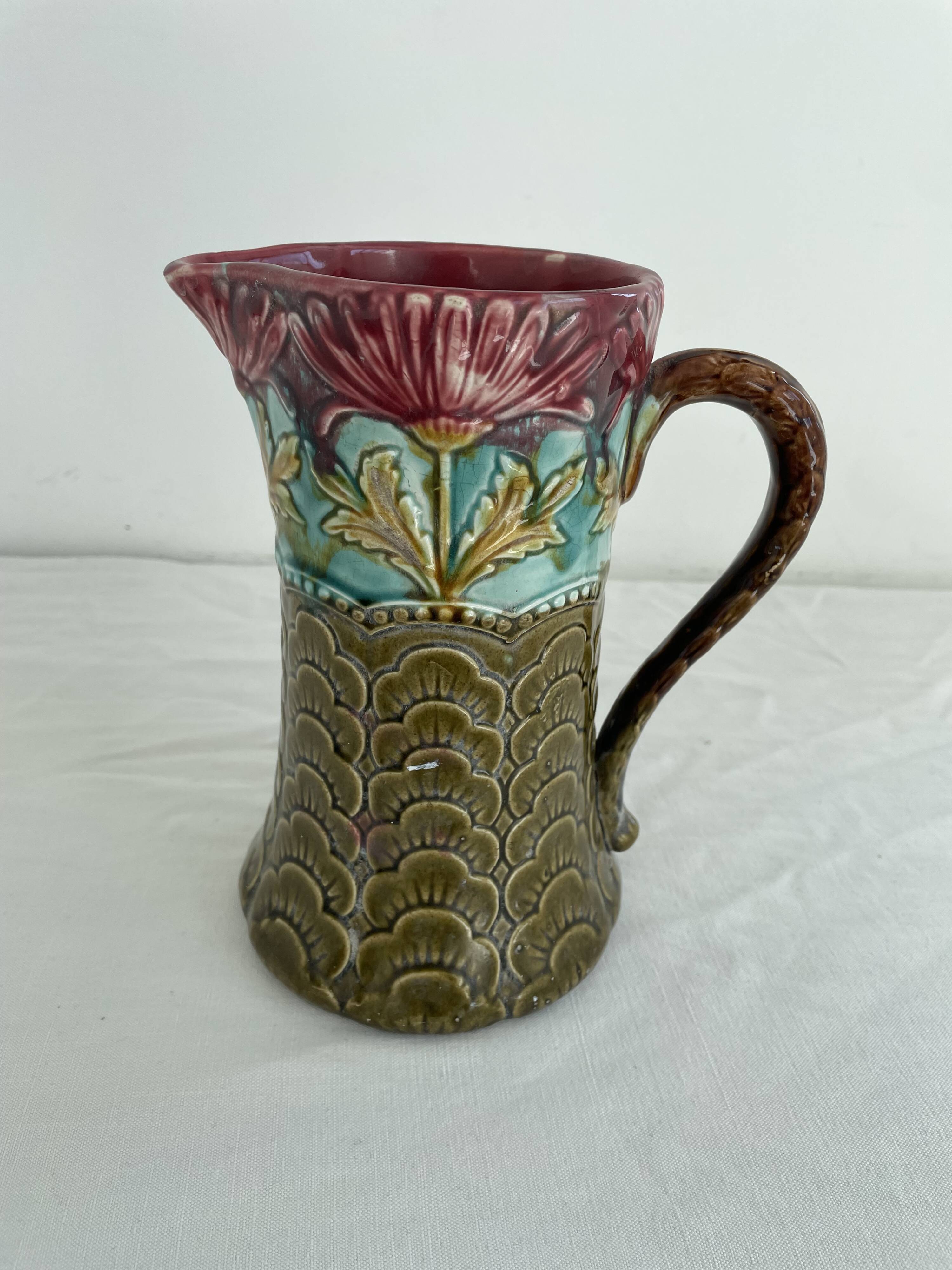 Slip pitcher, Orchies, jug, majolica, earthenware, floral decoration