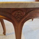 Table basse Ronde-Bois sculpté-Marbre blanc veiné-Style régence/louis XV