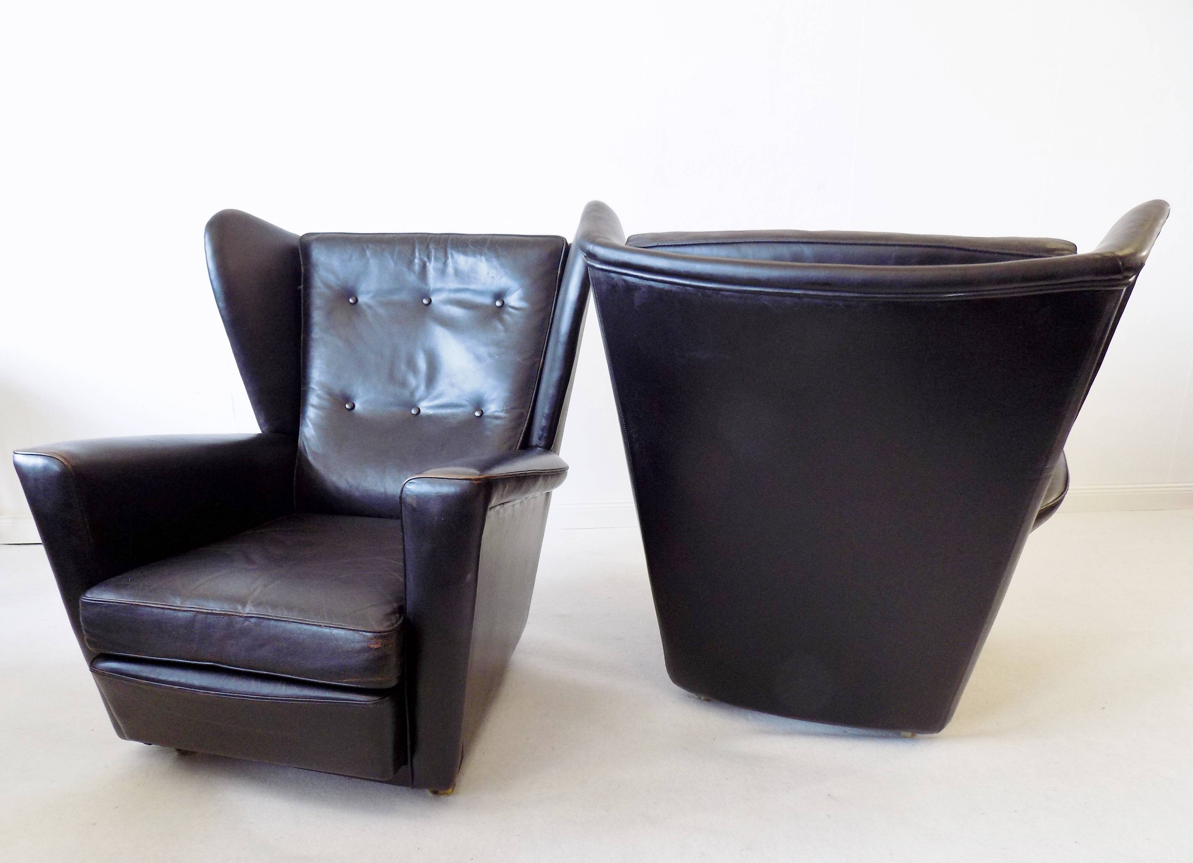 Howard Keith pair of black leather armchairs for HK Furniture