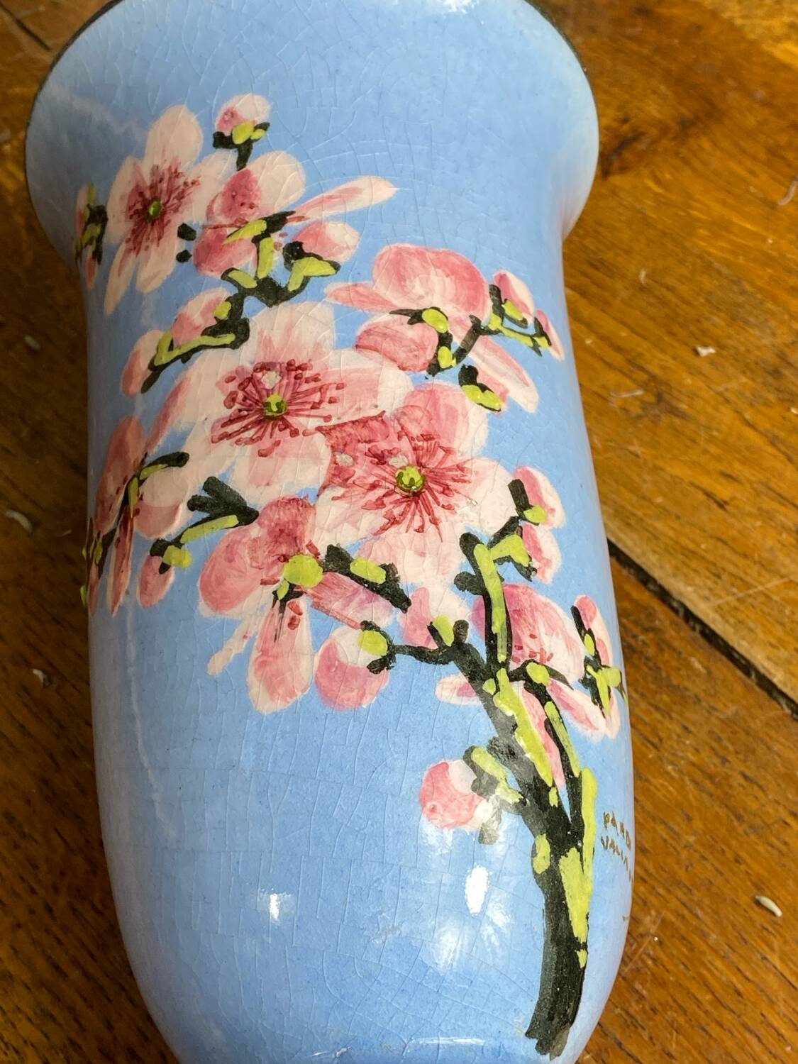 Ceramic vase, cherry blossom decoration, Pardi Vallauris
