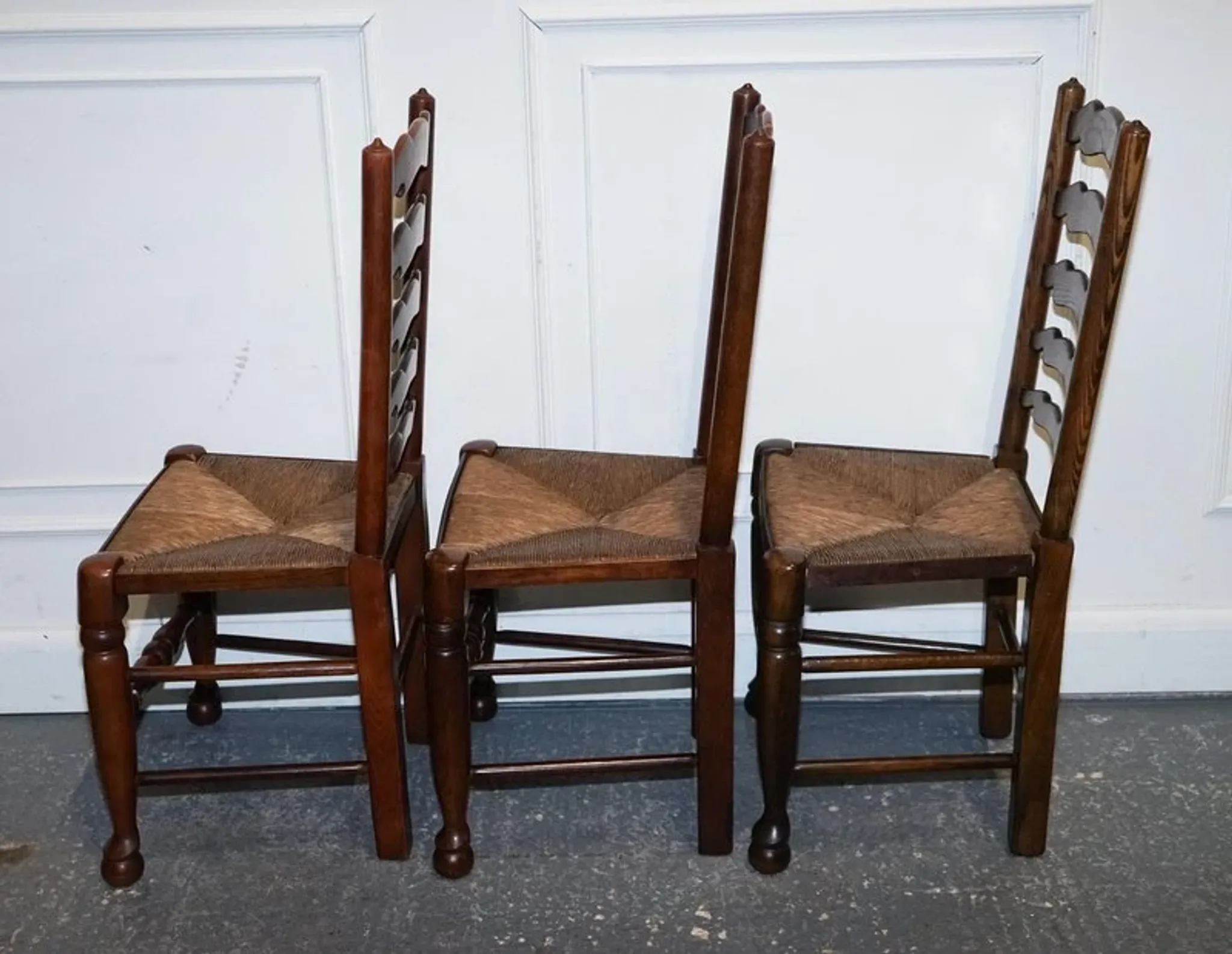 Antique Rush Seat Dining Chairs, England, 1910s, Set of 6