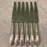6 silver-plated dessert knives by SFAM and Rumèbe in the Louis XVI style from Narbonne.