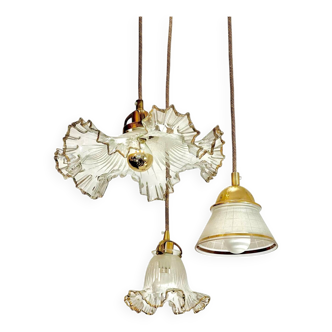 Triple suspension cascade with gilded and sandblasted glasses