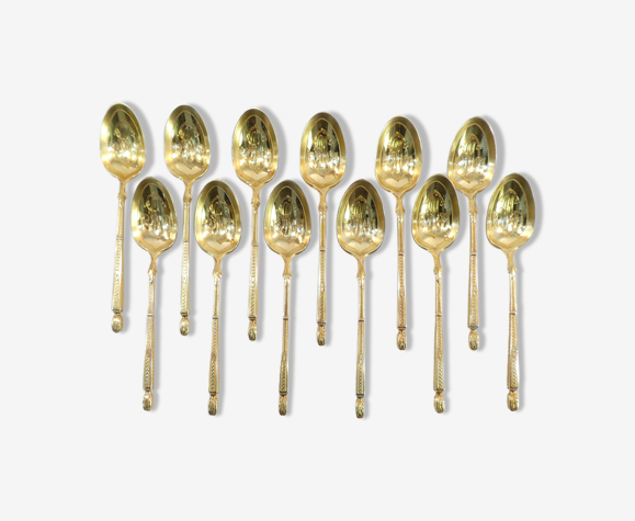 Set de 12 cuilleres a moka en argent massif vermeil XIXeme minerve
