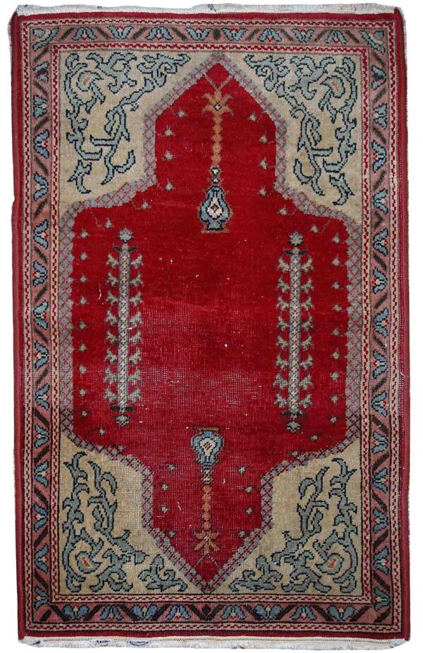Old turkish konya handmade carpet 69cm x 108cm 1920s, 1c500