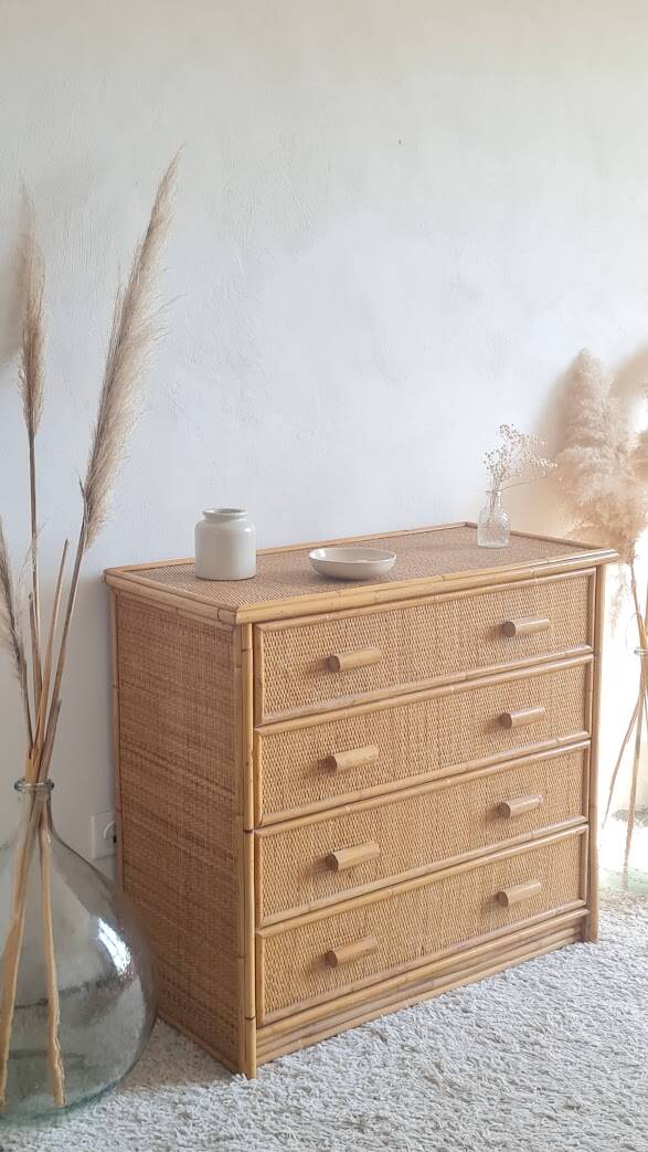 Commode en rotin années 70 vintage