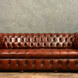 Chesterfield sofa in burgundy upholstered leather circa 1920