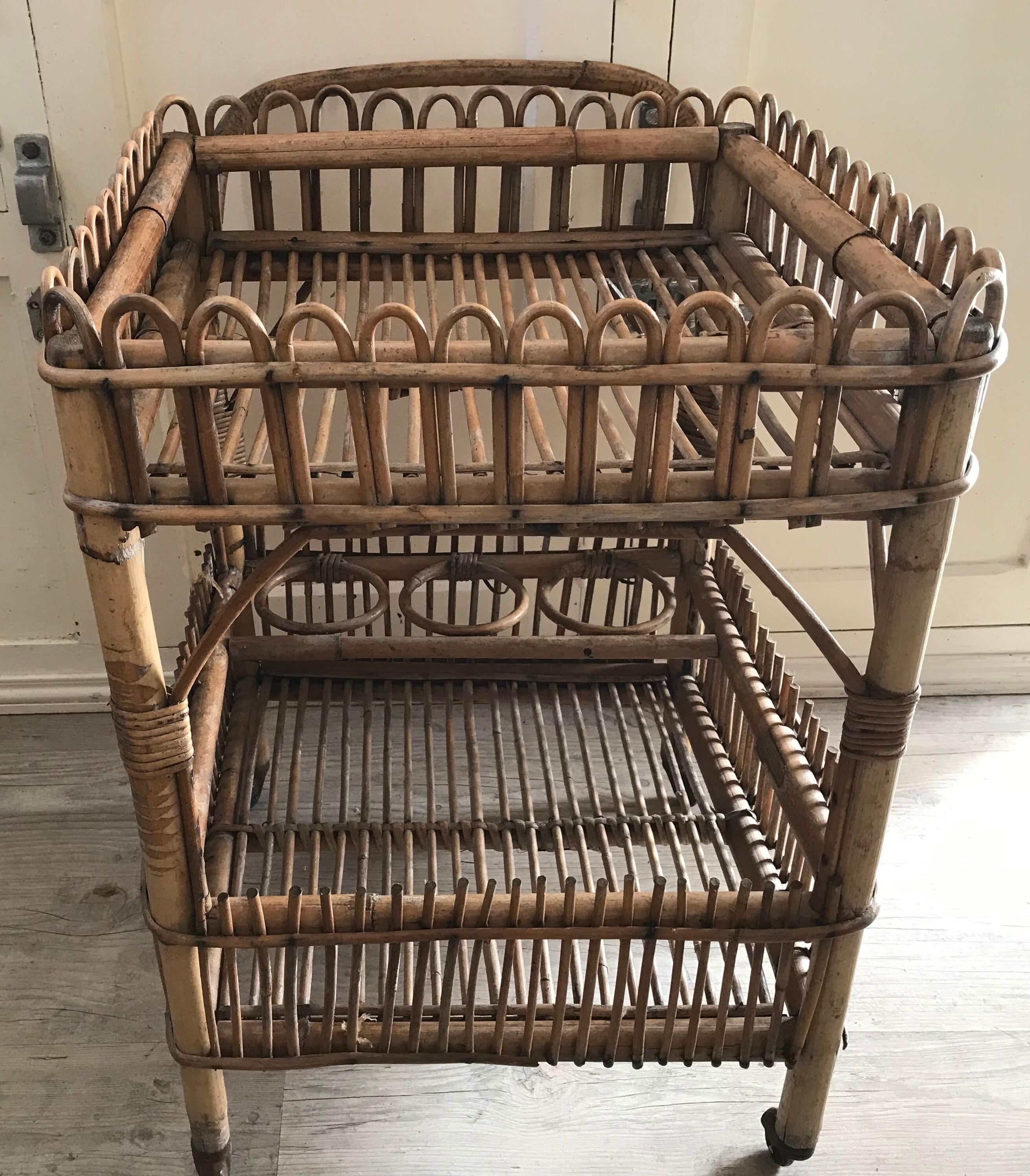 Wheeled rattan side table