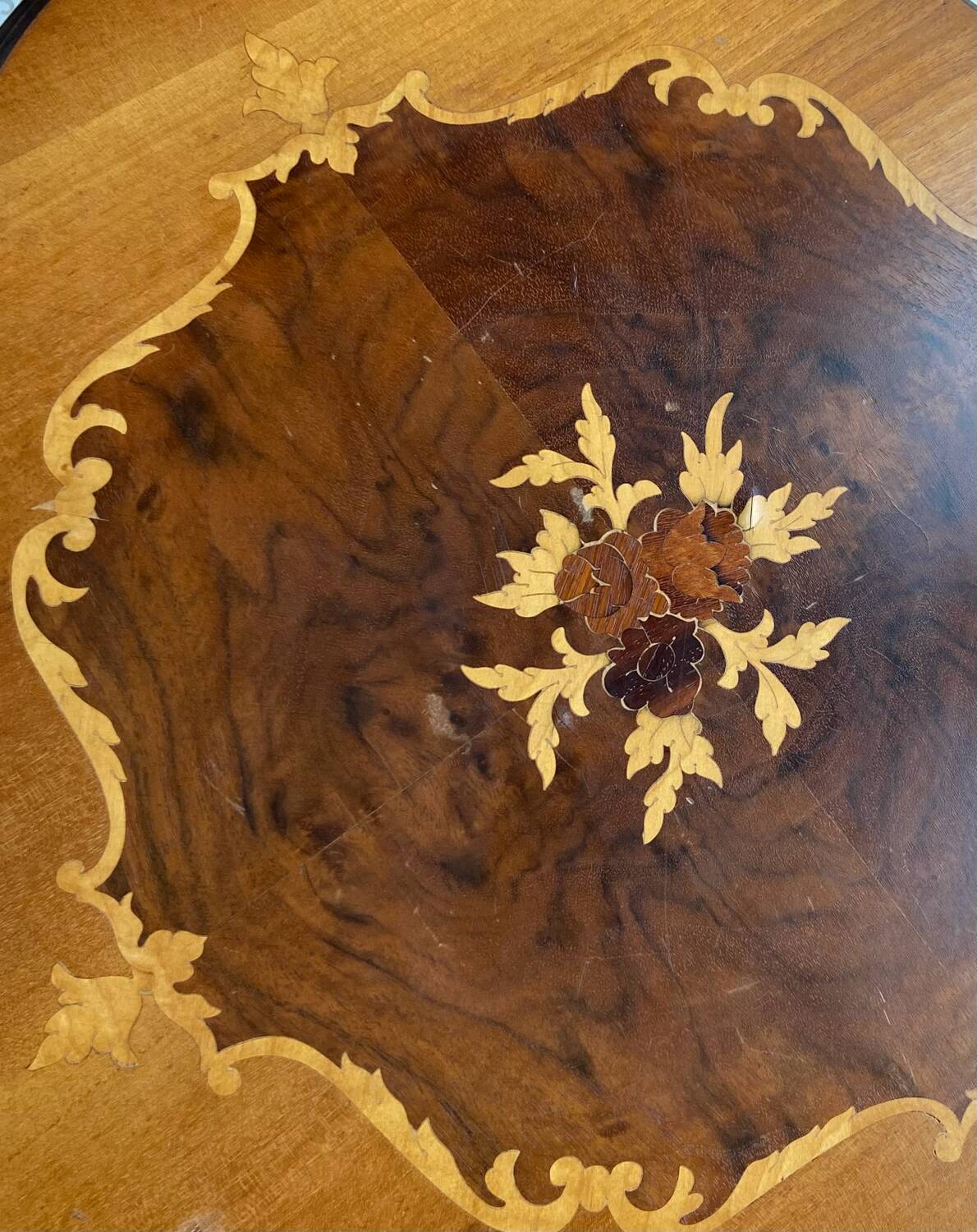 Old small marquetry pedestal table