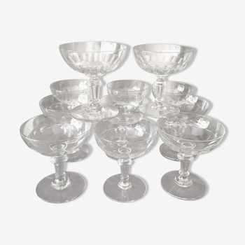 Suite de 11 coupes a champagne en cristal epoque louis philippe