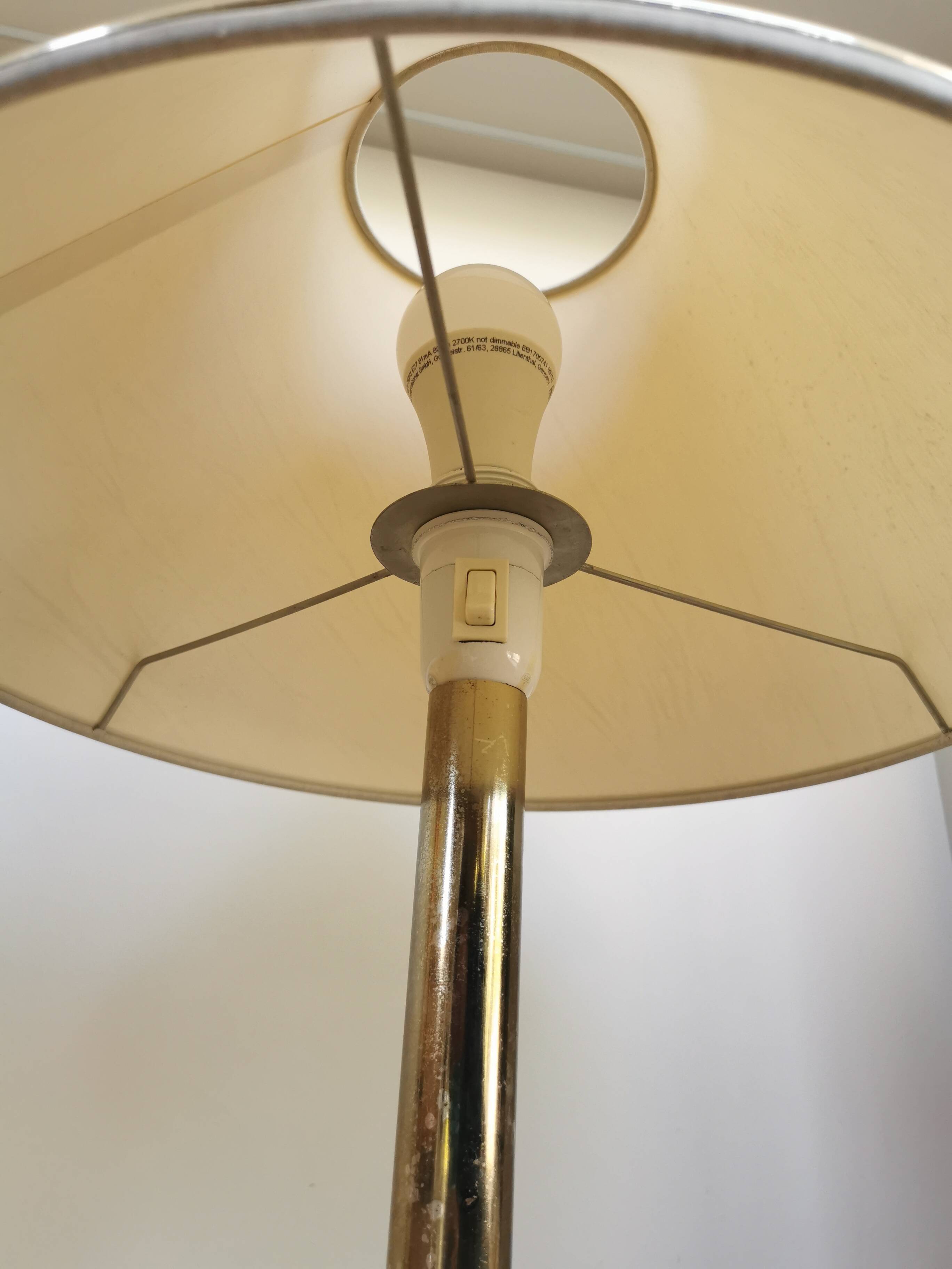 Vintage Brass Table Lamp with Fabric Shade, Mid-Century Bedside Light