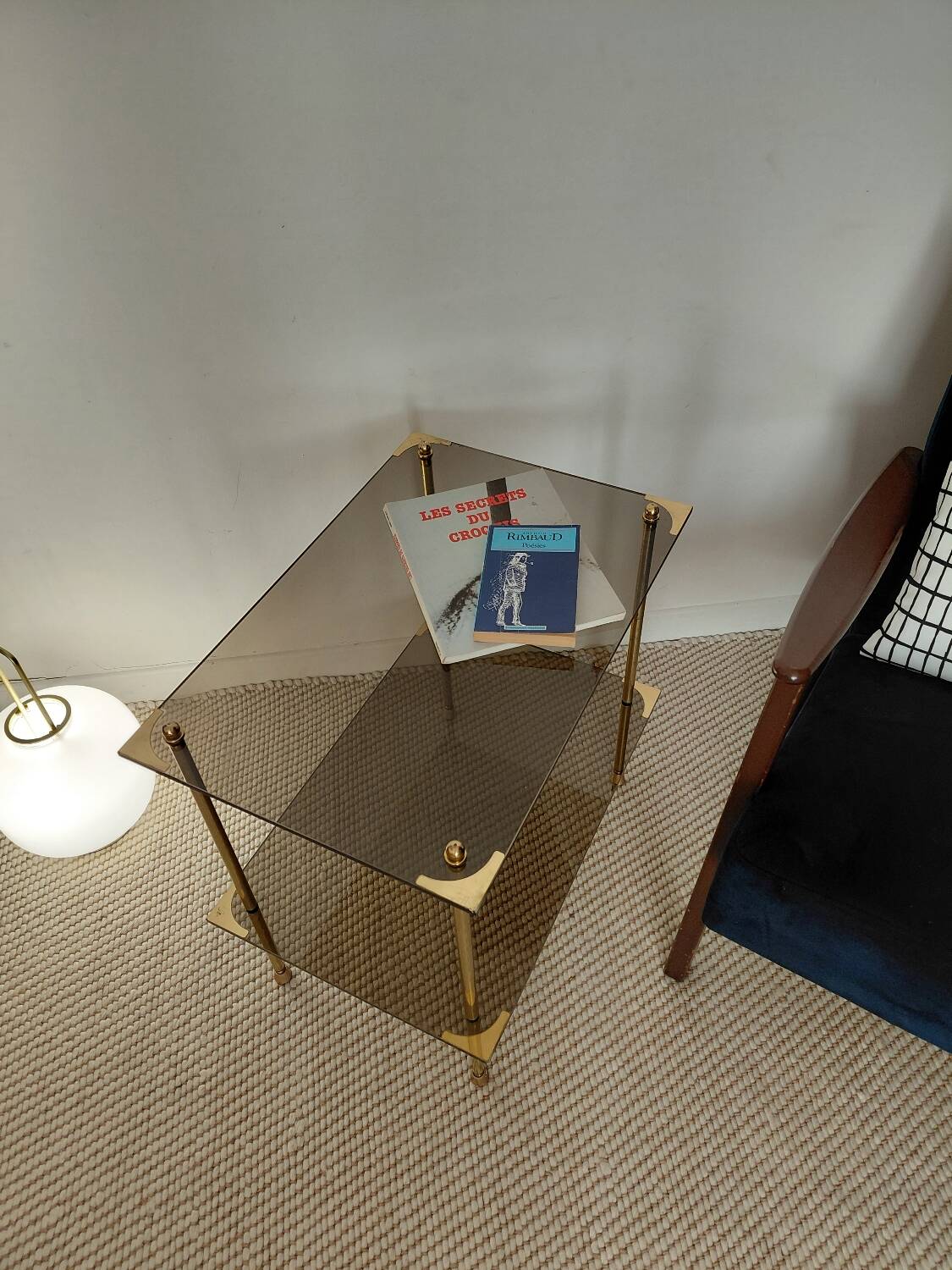 Modernist brass and smoked glass table - 1970s gallery style.