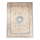 Tapis persan vintage beige et bleu à médaillon floral, 300x393 cm