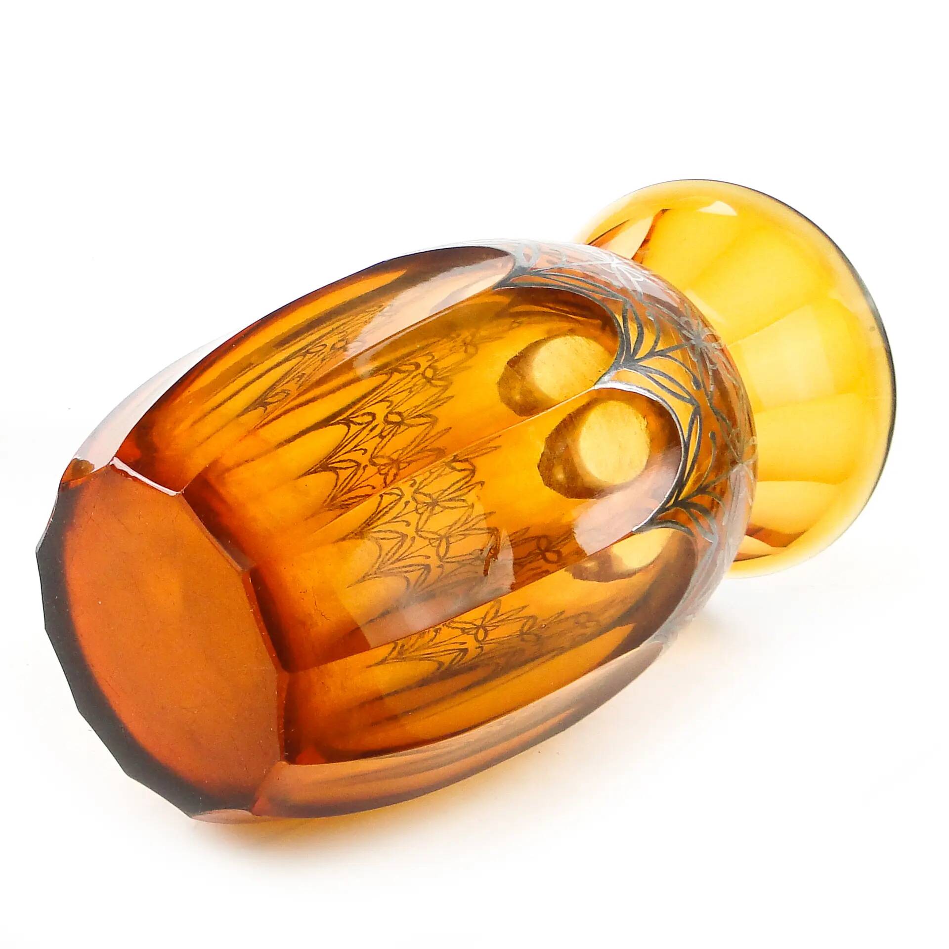 Art déco vase, honey crystal, galvanic coating, Poland, 1930s