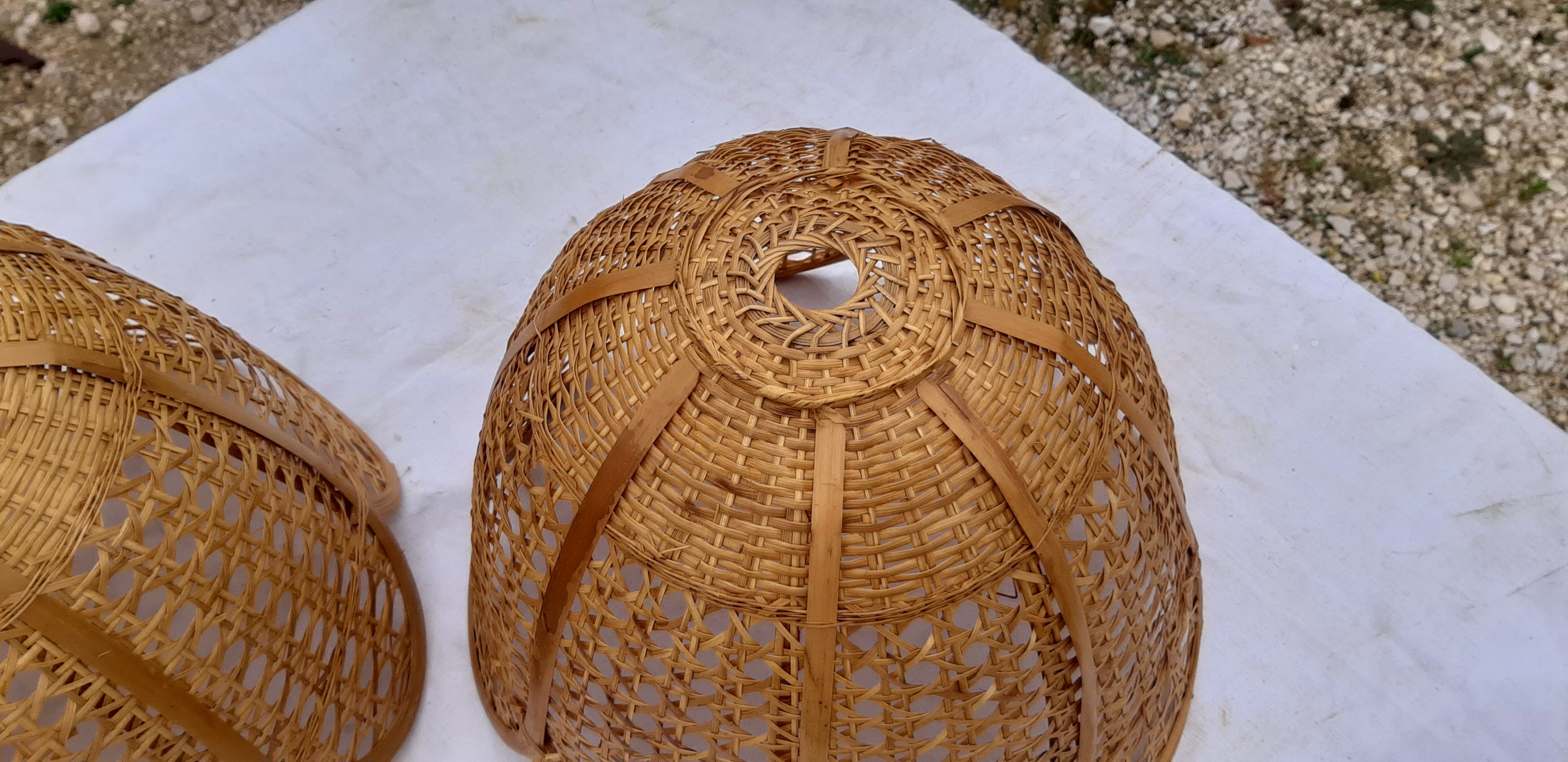 Set of 4 vintage wicker pendant lamps