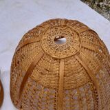 Set of 4 vintage wicker pendant lamps