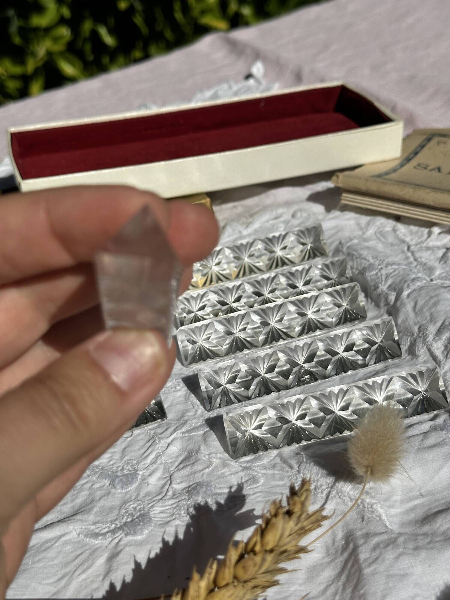 Set of 10 Vintage Cut Crystal Knife Rests // Tableware