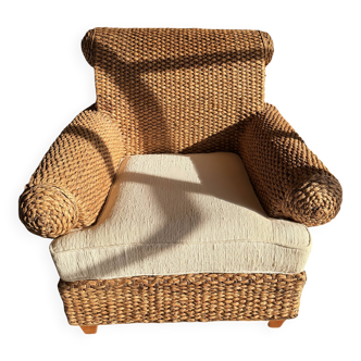 Exceptional armchair in water hyacinth – antique colour – rare piece