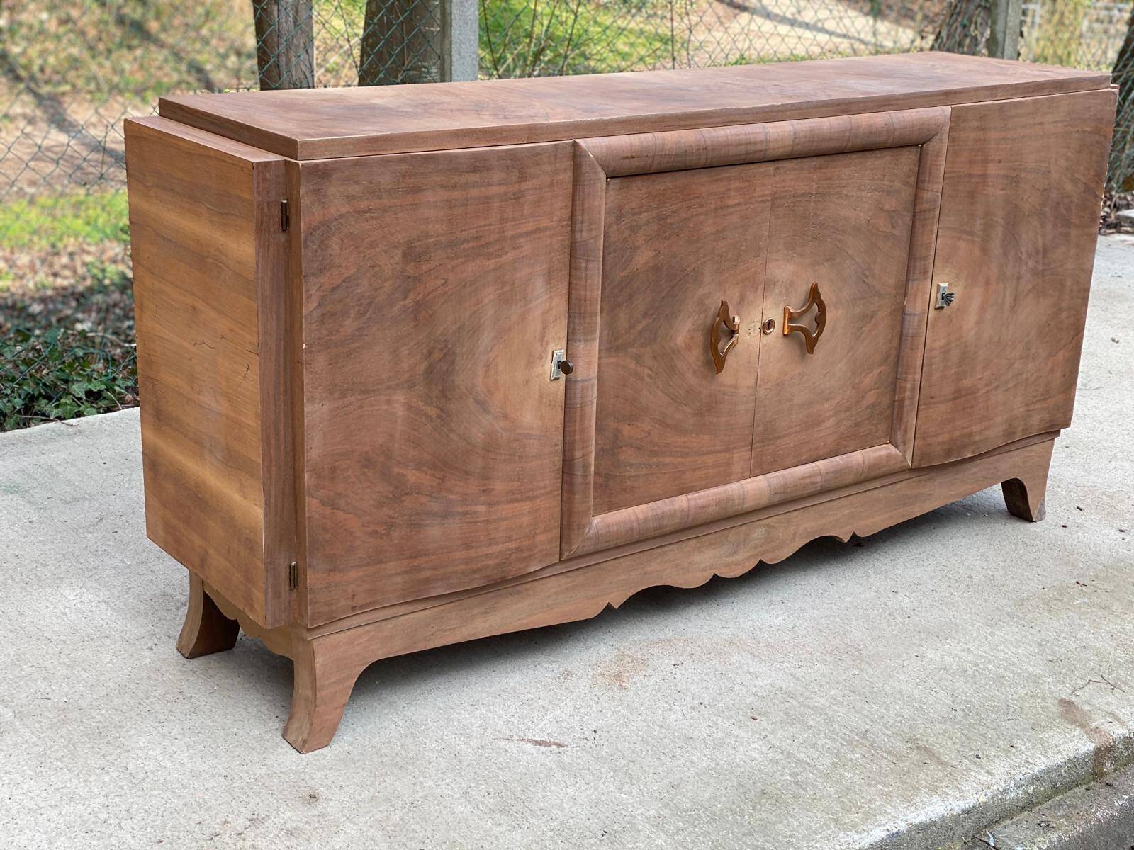 Art Deco sideboard with 4 doors, renovated in raw oak wood, 200cm
