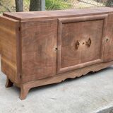 Buffet enfilade art déco 4 portes rénové en bois de chêne brut 200cm