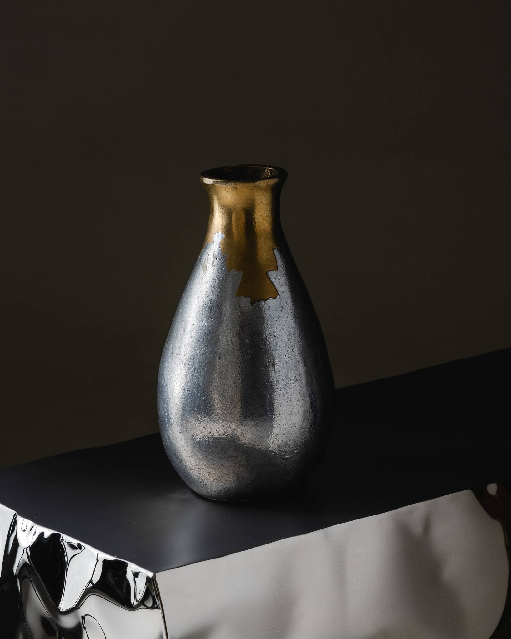 Vase en bronze et fonte d’aluminium, Philippe Jean, 1970s
