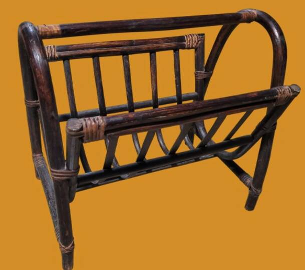 Magazine rack; newspaper rack dark bamboo; rattan