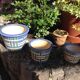 Suite of three cache pots in blue ceramic / vintage 70s-80s