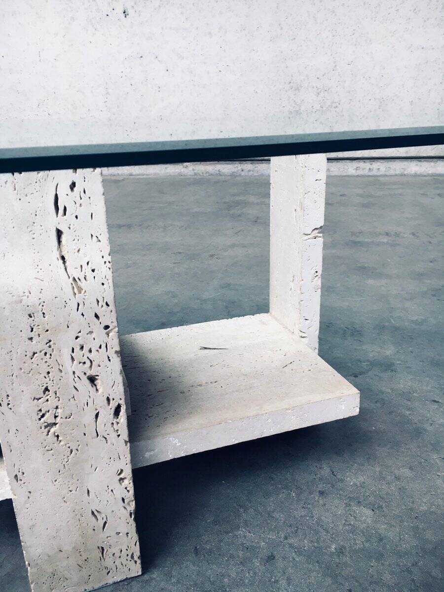 Brutalist Travertine Coffee Table by Willy Ballez, Belgium, 1970s