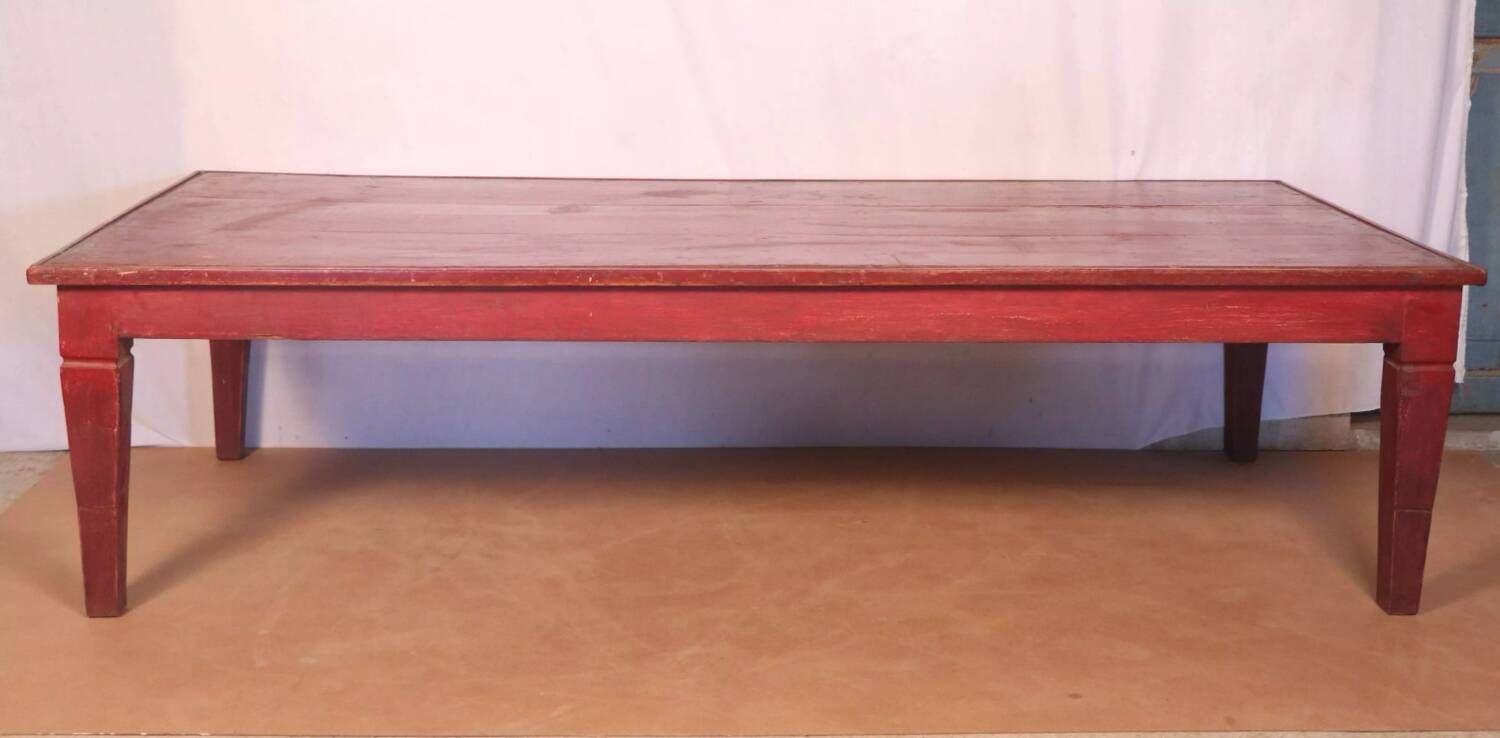 Antique Burmese teak coffee table with original red patina