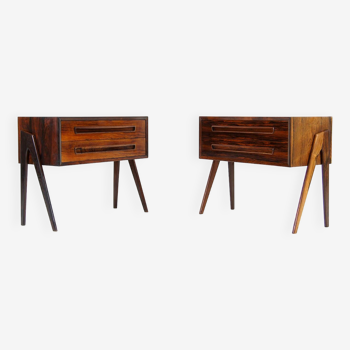 Pair Retro Vintage Danish Design Rosewood Bedside Tables Cabinets Drawers 1970s