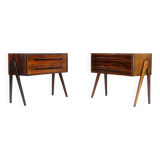 Pair Retro Vintage Danish Design Rosewood Bedside Tables Cabinets Drawers 1970s