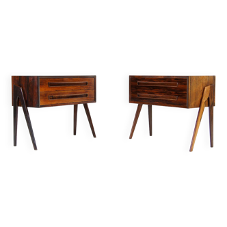 Pair Retro Vintage Danish Design Rosewood Bedside Tables Cabinets Drawers 1970s