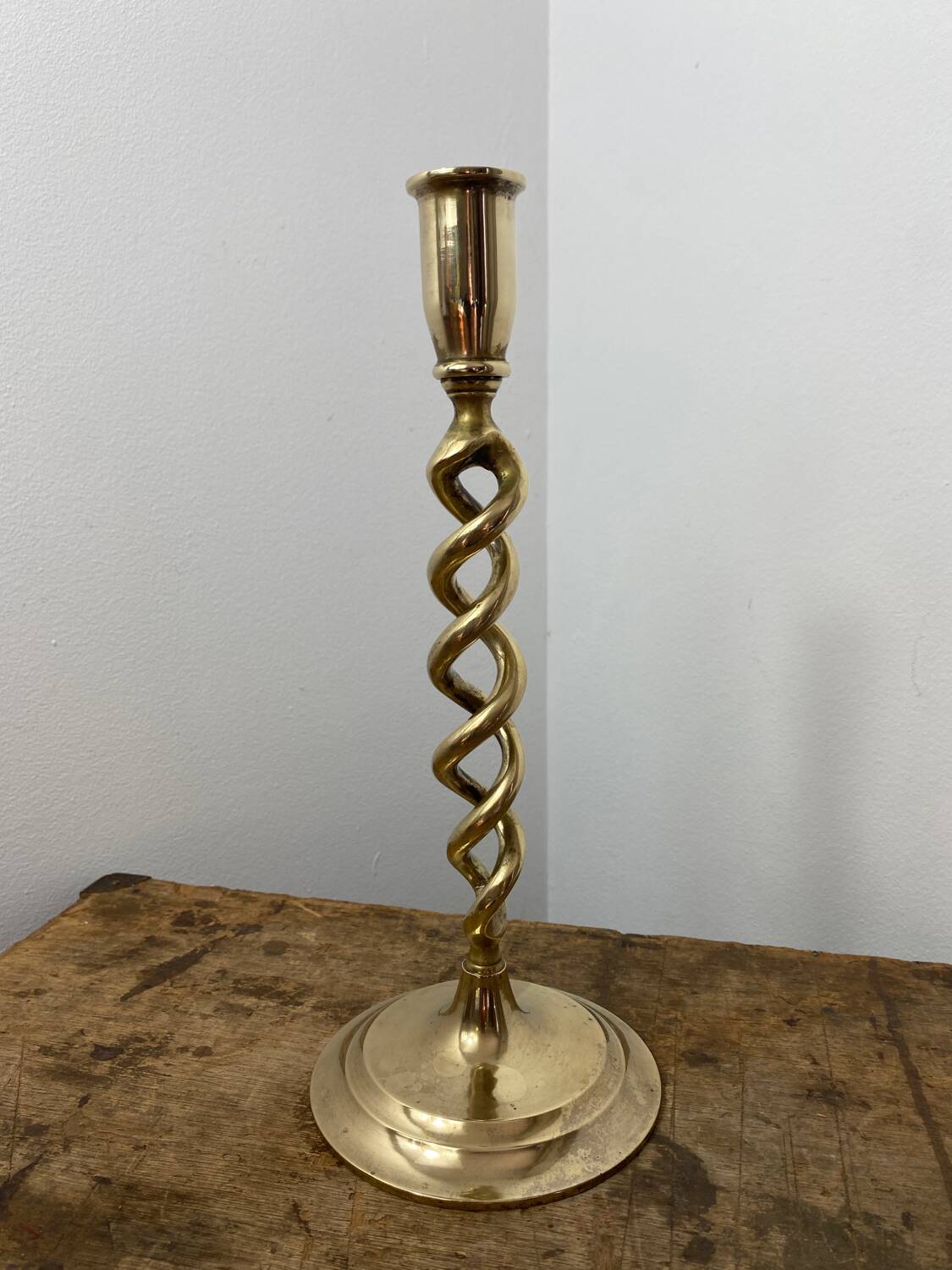 Twisted brass candle holder