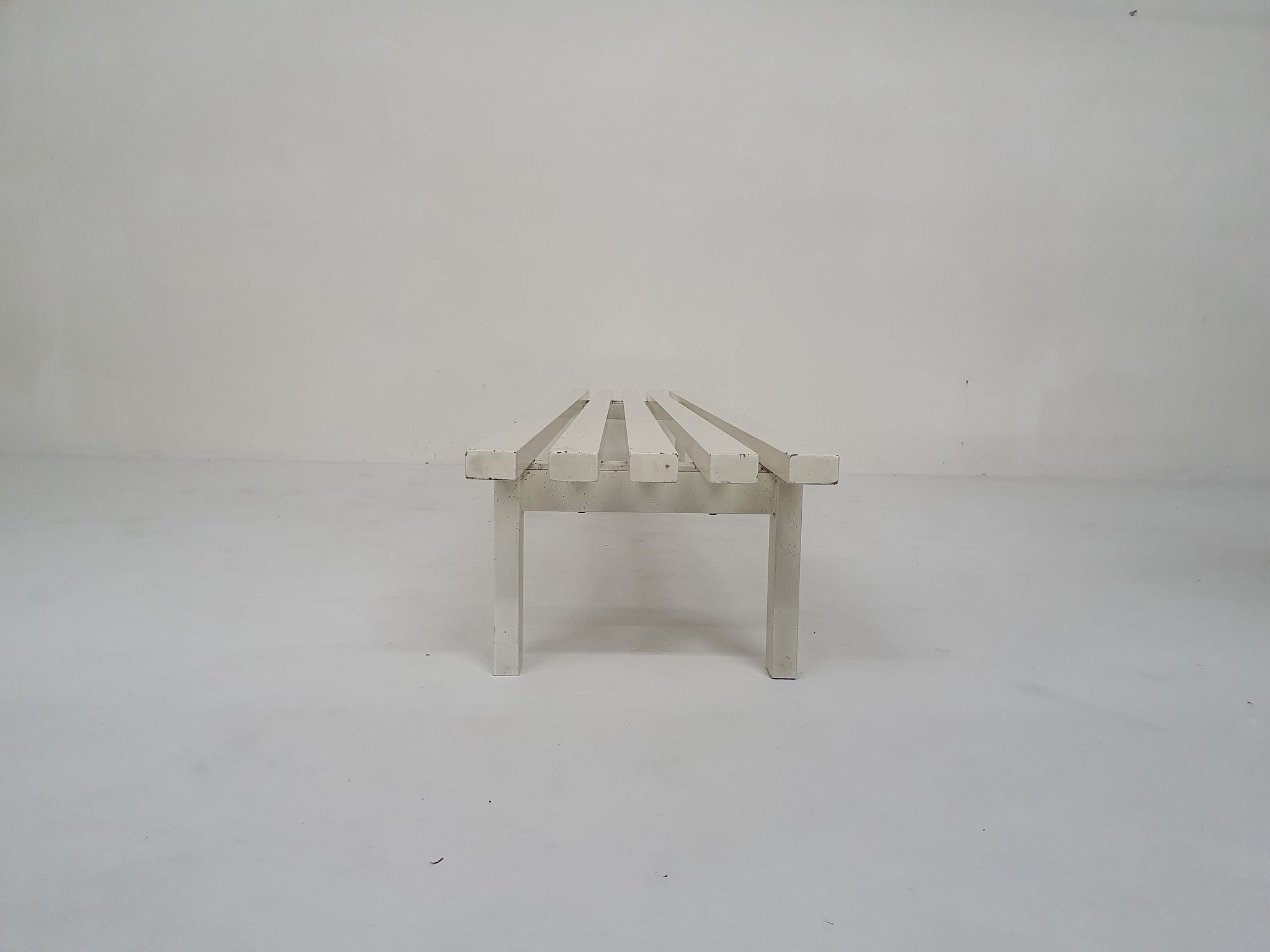 White metal slat bench, The Netherlands 1950's