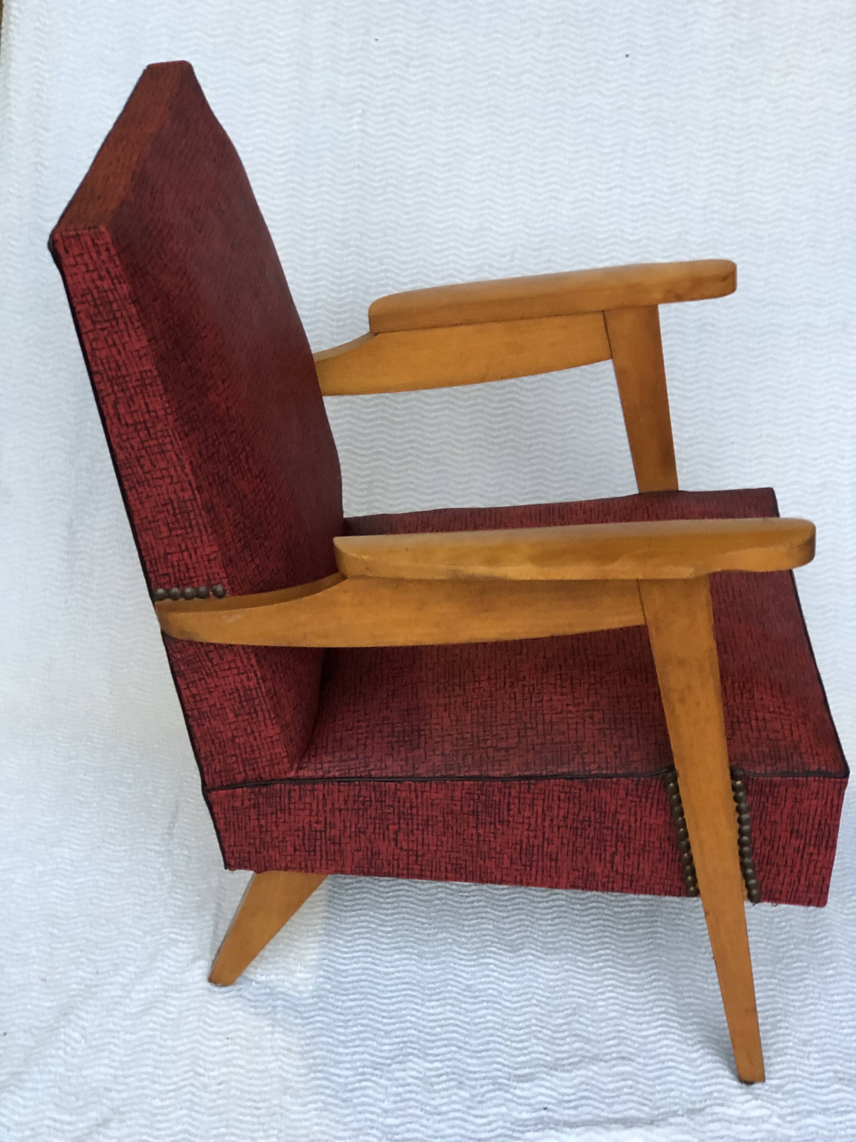 Vintage armchair 1950 red and black vinyl