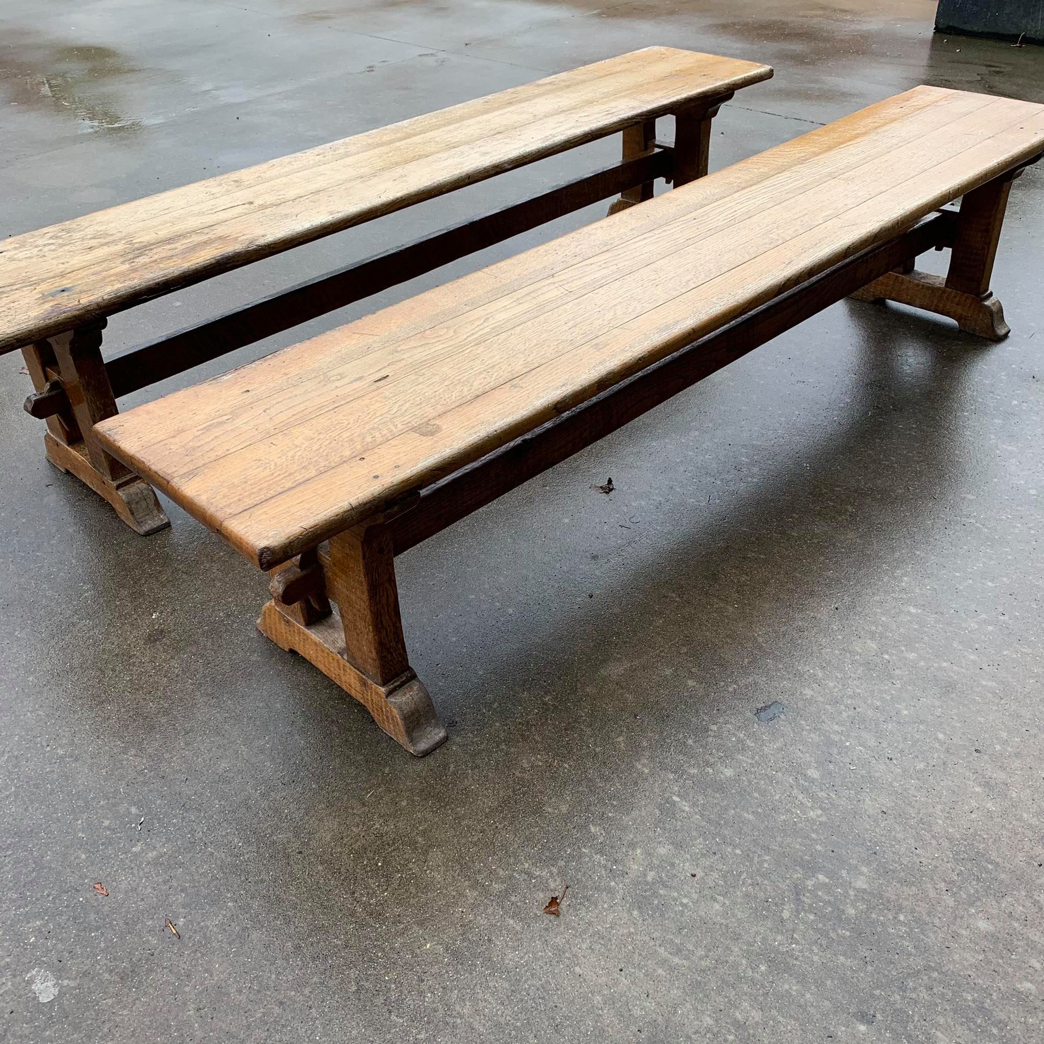 Pair of oak farm benches