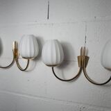 Pair of 1960 opaline and brass wall lights from Italy