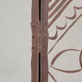 Two-leaf screen depicting a historical figure and symbols