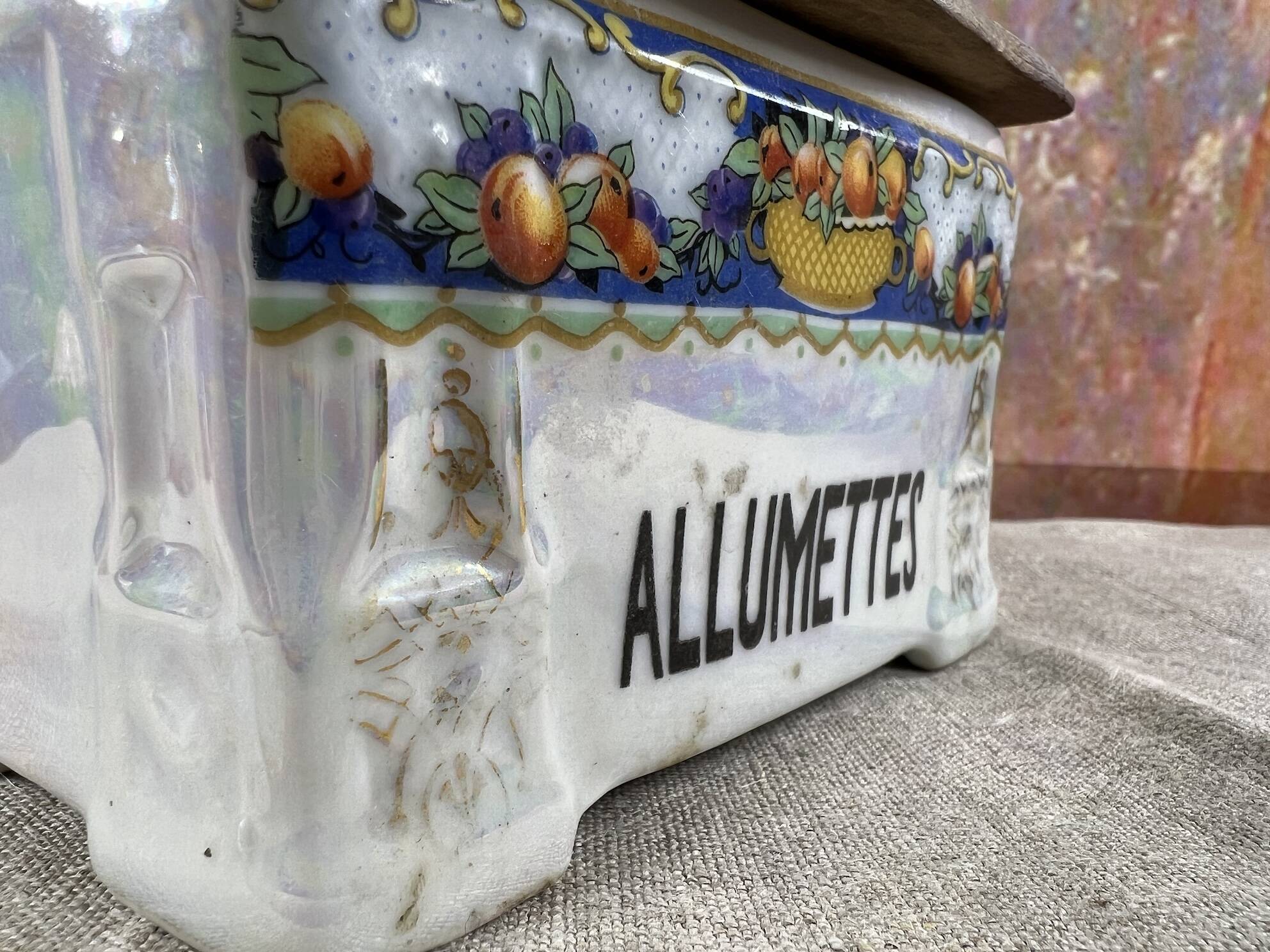 Matchbox in iridescent earthenware wall-mounted orange decor