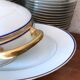 table service art deco limoges porcelain white border blue and gold 61 pieces signed
