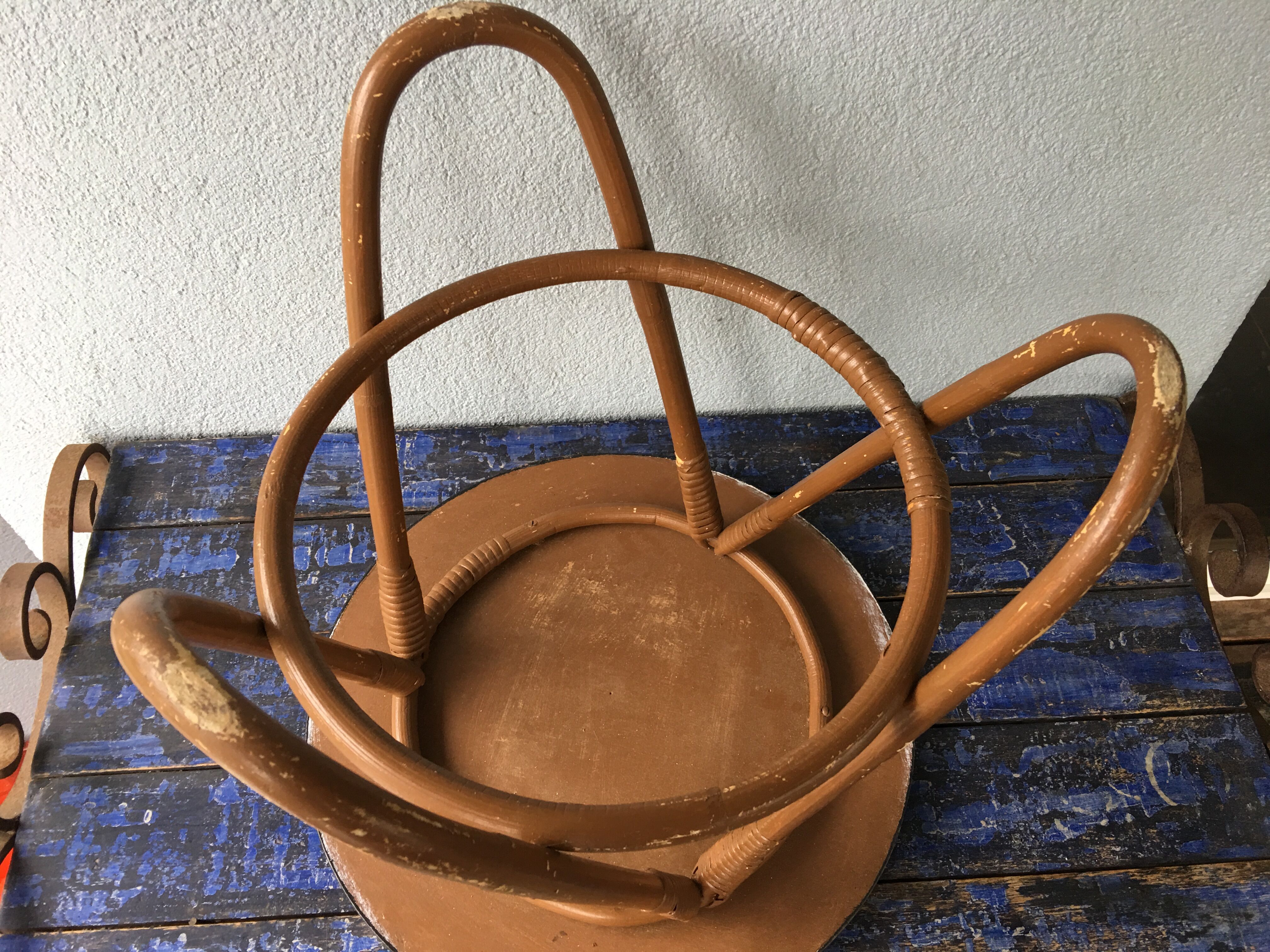 Gueridon, vintage two-coloured rattan coffee table