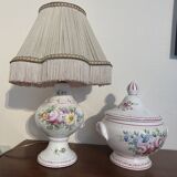 Clamecy - Colas Roger - Hand-painted earthenware lamp and candy box set