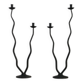 Pair of postmodern brutalist candlesticks in wrought iron, France, 1980s