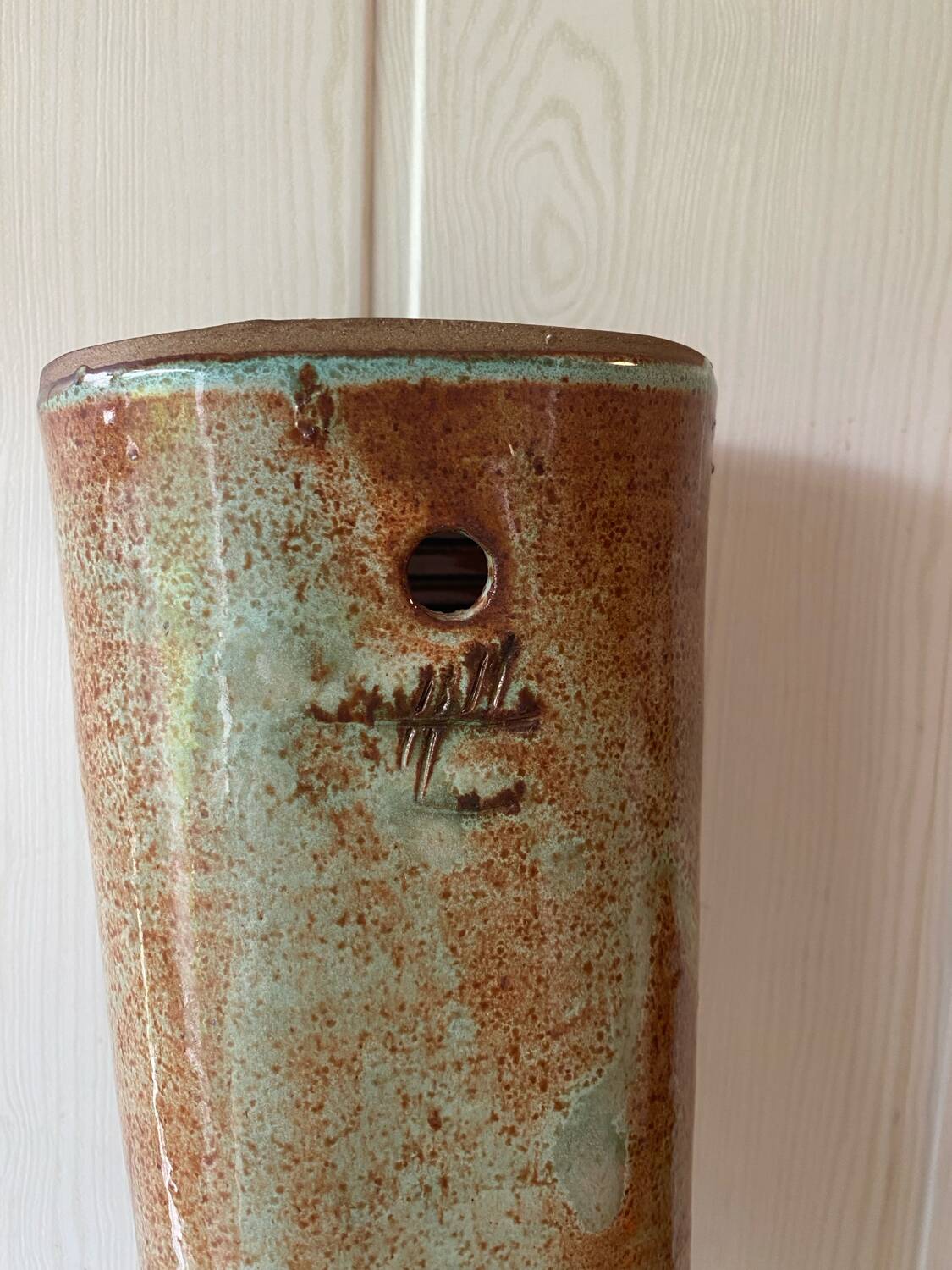 Glazed stoneware wall vase with tree decoration – ca. 1960–1980