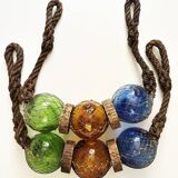 Fishing floats made of blown glass, cork, and rope. France, 1960s.